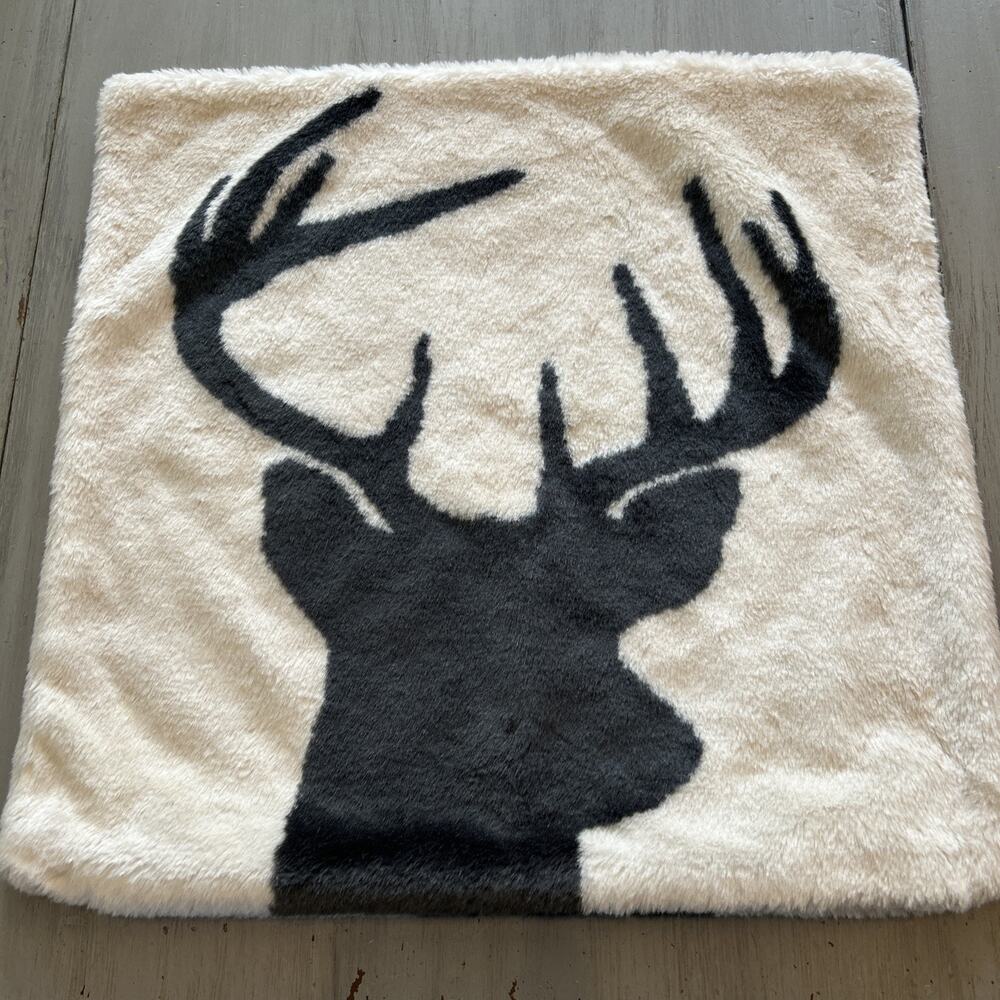 Pottery Barn Deer Stag Silhouette Print Faux Fur 18"x 18” Pillow Cover RETIRED